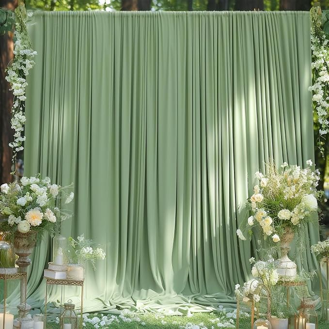 10x8ft Wrinkle Free Sage Green Backdrop Curtains for Parties, Polyester Photo Backdrop Drapes for Wedding Birthday Party Photography Background Curtains Decoration - Image 6
