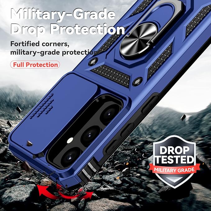 for Samsung Galaxy S24 Plus Case with Camera Lens Cover HD Screen Protector, Military-Grade Drop Tested Magnetic Ring Holder Kickstand Protective Phone Case for Samsung Galaxy S24 Plus (Navy Blue) - Image 5