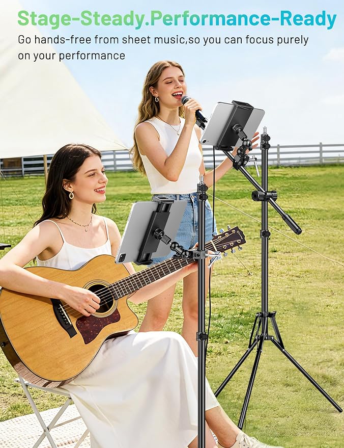 iPad Holder for Mic Stand, Side Mount iPad Music Stand Holder for Microphone, 360° Swivel Tilt Adjustable Mic Tablet Stand for 4.7-12.9" iPad Pro Galaxy Tabs - Image 4