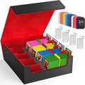 4 Row Trading Card Storage Box, 3200+ MTG Card Storage, Black & Red | TCG Card Organizer Box with 24 Colorful Dividers and 4 Stands, Bulk PKM Storage, Deck Case Holder Fits for YuGiOh, Game Cards by OEODAJ