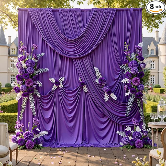8 Panels Purple Backdrop Curtains for Parties, Wrinkle Free Purple Photo Backdrop Drapes Silky Polyester Back Drop Cloth for Wedding Birthday Photography Background Decor, 40ftx10ft by CO-AVE