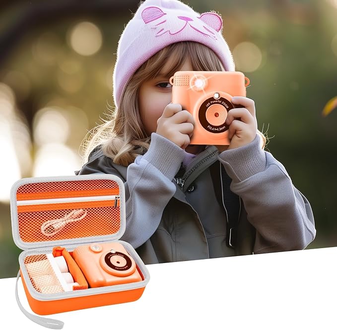 Kids Instant Print Camera Case, Travel Storage Bag for Girls Boys | for ESOXOFFORE for Dylanto for Anchioo for WEEFUN for GKTZ for Amzelas for Mafiti, Mesh Pocket, Wrist Strap, Orange - Image 7