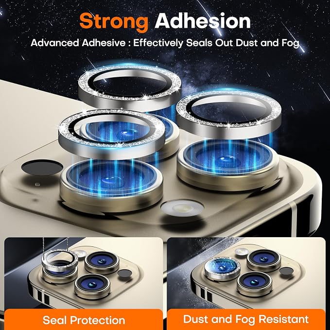 Camera Lens Protector for iPhone 16 Pro Max/16 Pro- Glitter Natural | 9H Tempered Glass, Metal Individual Camera Cover, Accessories, Anti-drop, Case Friendly, HD Clear, Anti-Scratch - Image 2