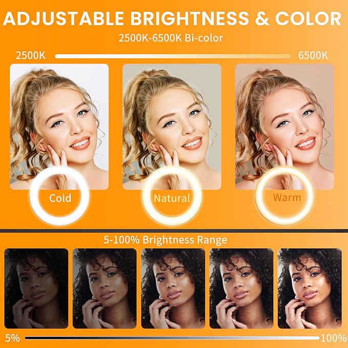 22" Ring Light with Stand: Lockable Wheels, LED Display & Foldable, | 75" Tripod Stand,3 Color modes 6500K / 2 USB Ports Large Ringlight , Video Recording Live Tattoo Makeup Barber Photography - Image 2