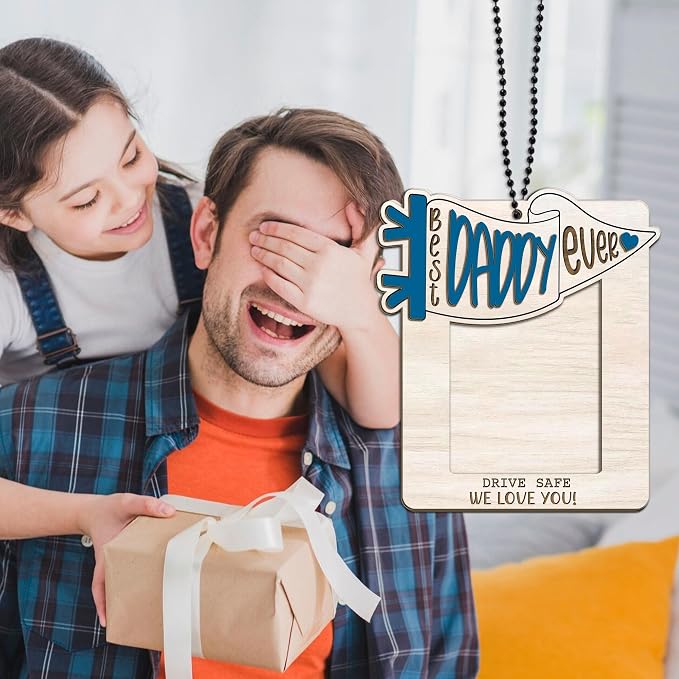 Personalized Best Dad Ever Picture Frame, Car Visor Picture Frame, Car Picture Holder,Gift for Dad Car Accessories, Car Picture Wooden Frame, Drive Safe Daddy Visor Clip We Love You - Image 3