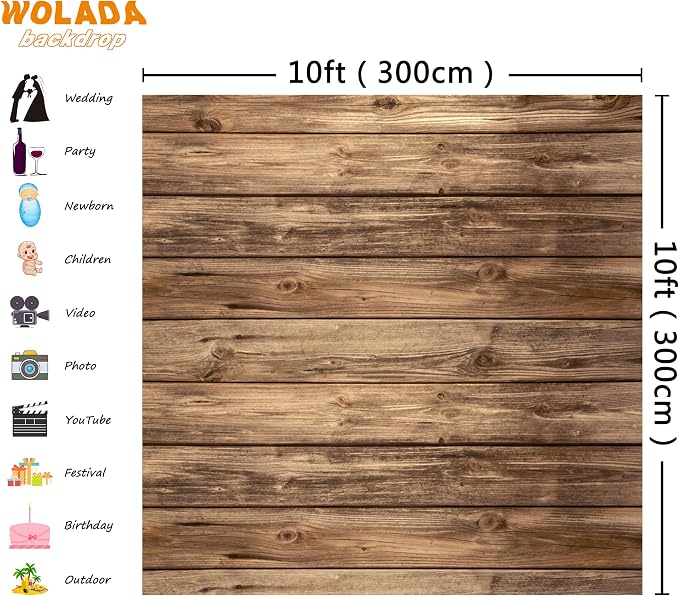 10x10FT Rustic Wood Wall Backdrop Natural Brown Wooden Board Photography Background Baby Shower Birthday Party Cake Table Decoration Banner Backdrops Photo Booth Prop 11839 - Image 3