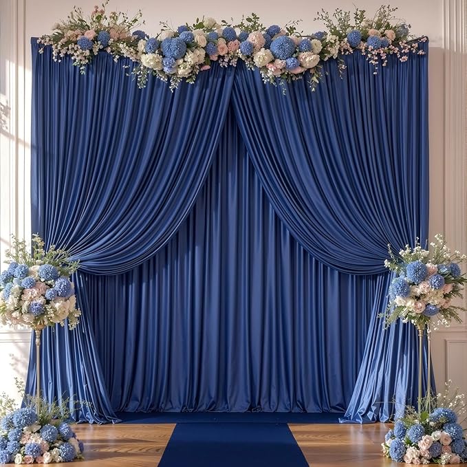Navy Blue Backdrop Curtains-Wrinkle-Free Navy Blue Curtains Polyester Photography Drapes Wedding Background for Baby Shower Birthday Graduation Party Decorations - 40 X10FT - Image 4