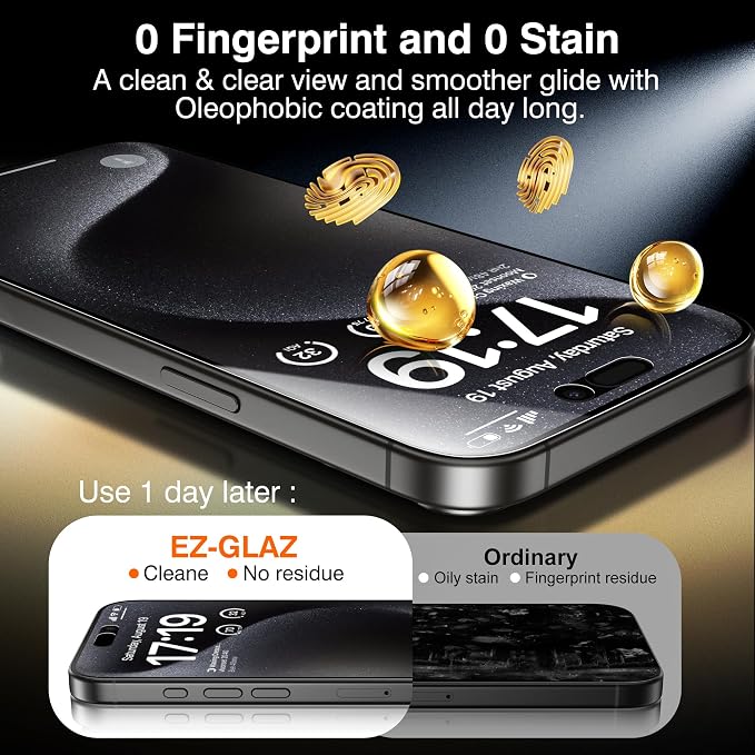 EZ-GLAZ-4+2 Pack for iPhone 15 Pro Max Privacy Screen Protector (6.7") | 2-Pack Lens Protectors, Alignment Kit, Easy Installation, 9H+ Tempered Glass, Scratch Resistant, 28° Privacy Protection - Image 8