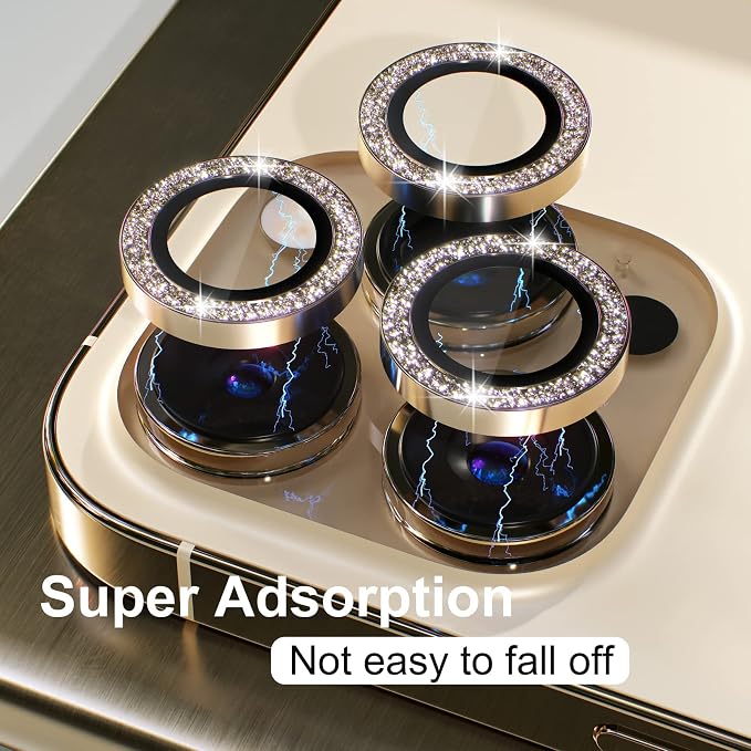 Misea Compatible for iPhone 14 Pro/iPhone 14 Pro Max Camera Lens Protector | 9H Tempered Glass Ultra HD Bling Camera Screen Protector Cover Metal Individual Ring Decoration Accessories, Gold Glitter - Image 6