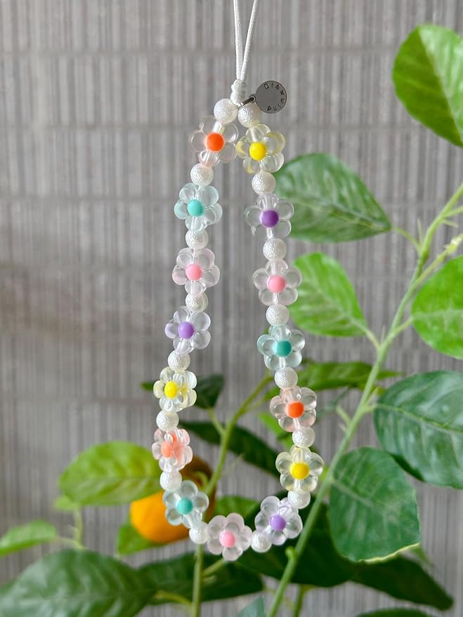 Drawwind Phone Charm Beaded Wristlet Strap Universal Cell Phone Lanyard Cute Bracelet Wrist Strap Beaded Chain String Handmade Accessories for Case Camera Bags (Flower Power) - Image 3