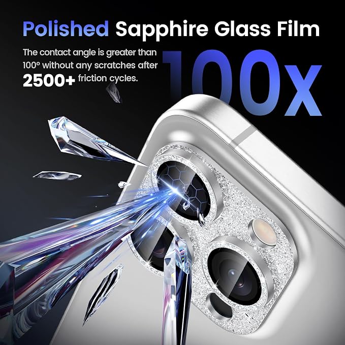 Tensea for iPhone 16 Pro Max/16 Pro/14 Pro Max/14 Pro Camera Lens Protector | Metal Bling Aluminum Alloy Tempered Glass Cover Camera Screen Protector Accessories, Case Friendly - Image 5