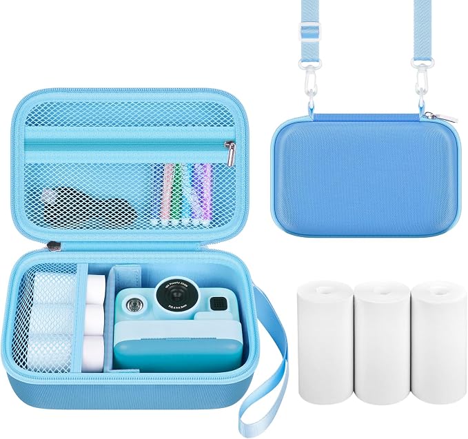 Boobowl Kids Instant Print Camera Case for Dylanto, for Gofunly Cameras | 3 Included Paper Rolls, Adjustable Divider, Mesh Pocket and Shoulder Strap for Kid Travel, Photo Storage, Box Only - Blue by BOOBOWL