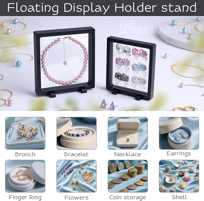 Framendino, 8 Pack Black 3D Floating Frame Display Case Challenge Coin Holder Stands Jewelry Storage Box for AA Medallion Shells (5.5" & 7") - Image 3