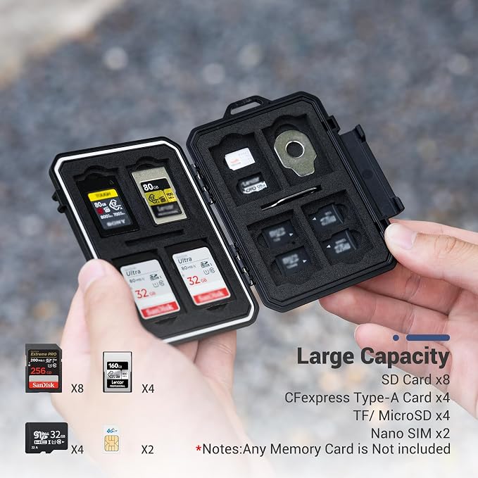 Small 18 Slots Memory Card Case for 8 SD 4 CFA 4 TF and 2 Nano SIM Cards, IP67 Waterproof Anti-Shock Anti-Dust, Compact Size & Portable SD SDHC SDXC CFexpress Type-A Card Holder Organizer Storage Box - Image 2