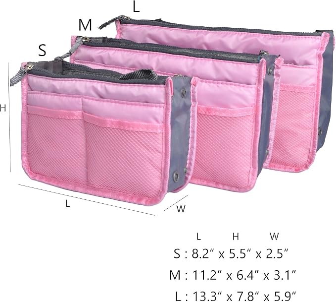 Vercord Purse Organizer Insert for Handbags Bag Organizers Inside Tote Pocketbook Women Nurse Nylon 13 Pockets Pink Small - Image 3