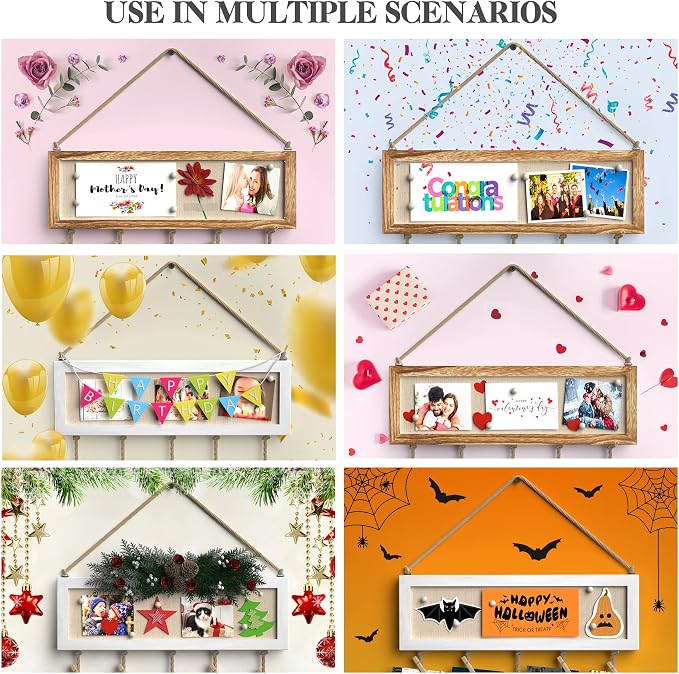 Bikoney Collage Picture Frame with Bulletin Board - Carbonized Black | Rustic Wood Polaroid Display Board with 30 Clips & 6 Pushpins, Cork Bulletin Board for Room Decor - Image 5