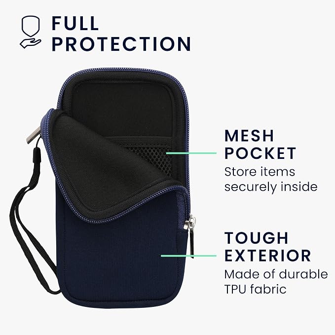 kwmobile Universal Phone Pouch Size XXL - 7" - Neoprene Smartphone Pouch with Zip - Water-Repellent Mobile Phone Case - Sleeve in Dark Blue - Image 3