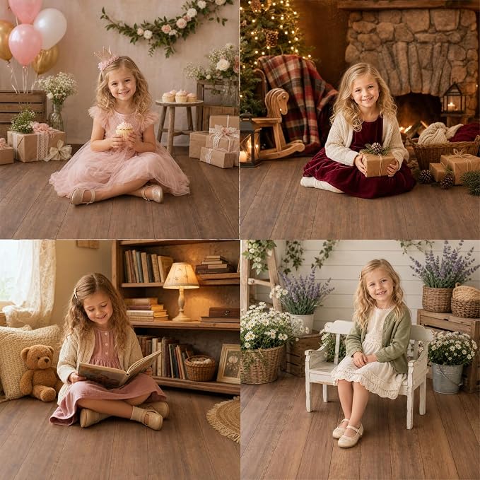 Kate Brown Wood Plank Photography Floor Mat Rubber Photo Studio Backdrop | Warm Natural Timber Texture Non-Slip Floor Drop For Rustic Newborn, Kids, Portrait, Food, Crafts, Product Photography 8x5ft - Image 6