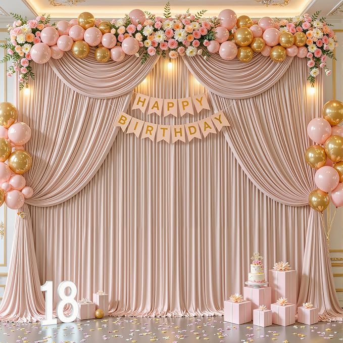 Nude Blush Backdrop Curtains-Wrinkle-Free Polyester Photography Drapes Party Curtain Background for Baby Shower Wedding Decorations- 8 X10FT - Image 7