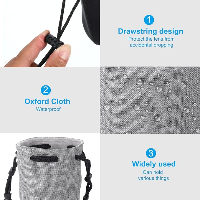 PATIKIL Soft Drawstring Lens Case, Lens Pouch Bag with Cotton Pad, Grey - Image 4