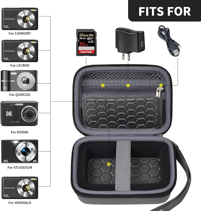 Comecase Hard Case for Kodak PIXPRO FZ45 FZ55 and Compact Digital Camera | for CAMKORY/for Canon PowerShot/for Lecran/ for VAHOIALD, Mesh Pocket Holds Charger and USB Cable for Travel, Dark Grey - Image 2