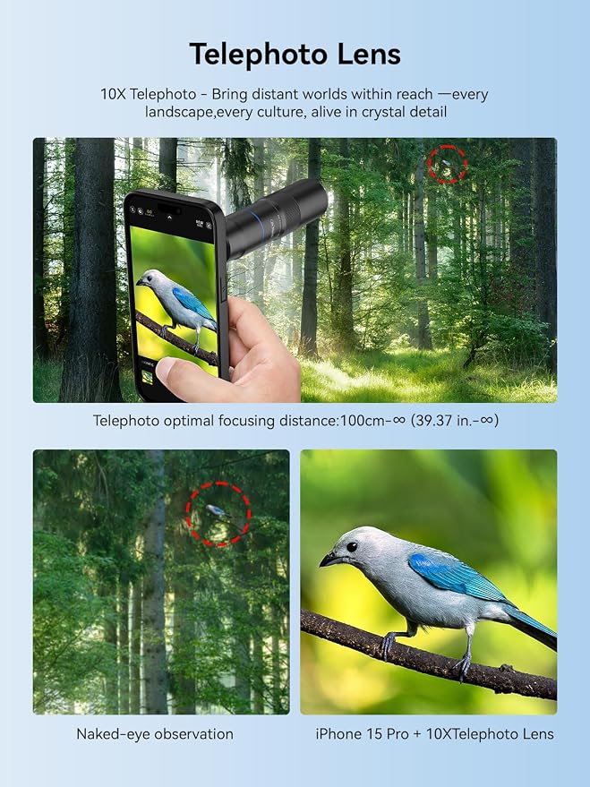 MIAO LAB 10X Telephoto + 200mm Macro Lens for iPhone 15 Pro, 2-in-1 Telephoto & Macro with 17mm Thread Interface & Dedicated Case – Perfect for Concerts, Travel, and Outdoor Exploration - Image 3