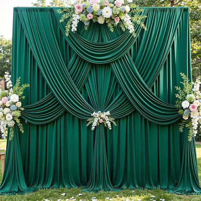 20x12 ft Forest Green Backdrop Curtains for Weddings, Birthdays and Photos | 4 Panels 5x12 ft, Wrinkle-Free Polyester Drapes, Washable, Ironable, 4 in Rod Pocket for Baby Showers Photography Background - Image 2
