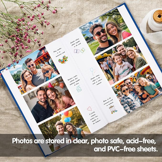 450 Pocket 4x6 Photo Album with Writing Space, Linen Cover, Blue | Large Capacity, 4x6 Album Book, with Memo for Family, Wedding Baby, Travel Memories Graduation Pictures - Image 5