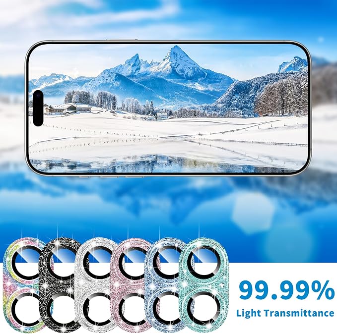 Compatible with iPhone 16 and 16 Plus Camera Lens Protector, Bling Sparkle Lens Cover 9H Tempered Glass Anti Scratch Shockproof Full Protective Camera Cover for Women Girls, Black - Image 3