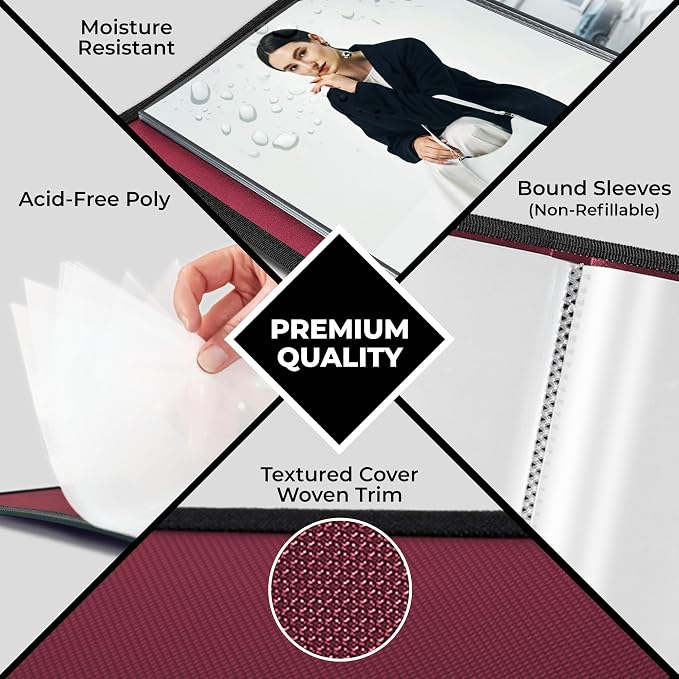 Dunwell 8x10 Photo Album & Art Portfolio Book, 24 Sleeves, Ruby | Displays 48 Pages, 24 Clear Sleeves, Black Mounting Paper, Organizer for 8x10 Photos - Image 6