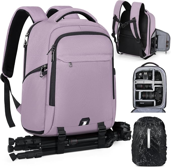 Camera Backpack Camera Bag for Photographers DSLR SLR Mirrorless Camera Cases with Waterproof Rain Cover & Laptop Compartment Fits 14 Inch Laptop,Anti Theft Travel photography backpack,Pink by RAINSMORE