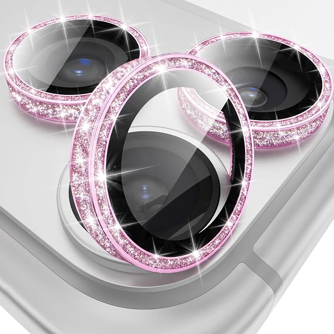 YWXTW [All-Over Glitter] Camera Lens Protector for iPhone 17 Pro Max/17 Pro/16 Pro Max/16 Pro/15 Pro Max/15 Pro/14 Pro/Max, 9H Tempered Glass Camera Cover, Anti-Scratch Case Friendly (Pink) by YWXTW