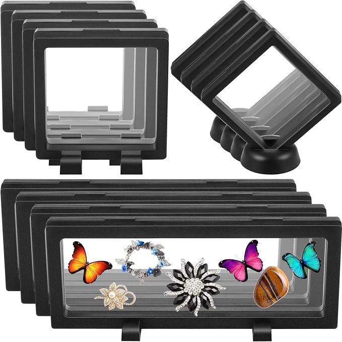 Harloon 12 Pcs 3D Floating Display Case, Black, 3 Size, Square | 3D Floating Frame for Challenge Coins, Medallions, Fossils, Gemstones, Jewelry, Collectibles Shadow Box Display Holder by Muasung