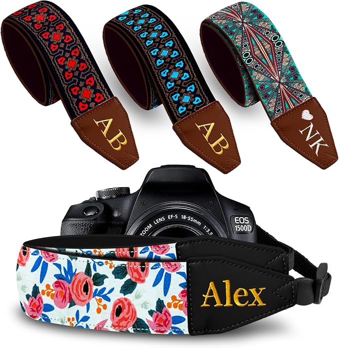 Art Tribute Custom Camera Strap White Flowers - Add Your Text and We Make It Especially For You Get Your Own Personalized Gift Camera Strap, No Shipping Cost! by ArtTribute