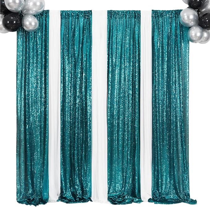 Poise3EHome 2ft x 8ft Teal Sequin Backdrop Curtains 2 Panels for Photography Party Decoration, Teal - Image 4