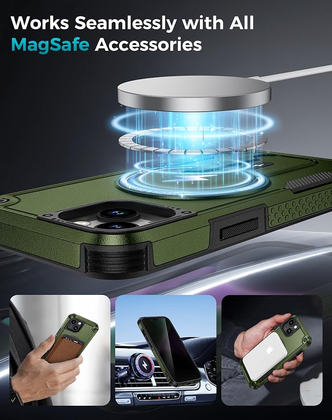 Goton 3 in 1 for iPhone 14 Case with Privacy Screen Protector Green | Glass Camera Lens Protector,Compatible for MagSafe,Invisible Kickstand, Shockproof Phone Cover for iPhone14 - Image 6