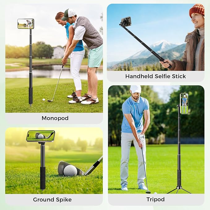 Golf Selfie Stick Tripod & Ground Spike to Record Swing, Phone Mount | Golf spike& tripod, strong magnetic mount, 11.4–47in adjustable pole, 1/4" thread, portable& compact, durable aluminum design - Image 7