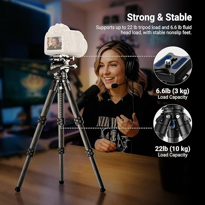 NEEWER Carbon Fiber Desktop Mini Tripod for Camera, Tabletop Portable Travel Tripod with Video Fluid Head, QR Plate for TikTok DSLR Action Camera Video Recording Streaming, Max Load 6.6lb/3kg, TP10 - Image 3