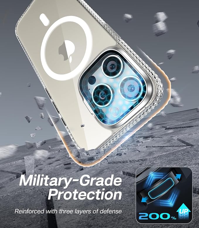 VOFATA [Upgraded] for iPhone 15 Pro Case with Camera Cover Stand [Fit for MagSafe][9H Camera Lens Protector] Mil-Grade Protection Transparent Magnetic iPhone 15 Pro Phone Case, Clear - Image 6