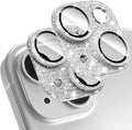 [2 Pack] Bling Camera Lens Screen Protector for iPhone 15/15 Plus with 9H Tempered Glass Aviation Aluminum Plate Cover Metal Ring,Night Circle,No Bubble,HD Clarity,Easy Installation-Glitter Silver by Uniwit