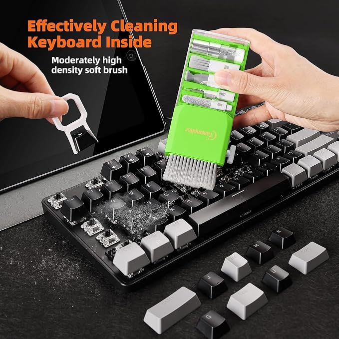 All-in-1 Keyboard Cleaner Laptop Cleaning Kit,Computer Screen-Safe Tools | MacBook iPad iPhone,Electronics Brush Tool for PC Camera Lens Earbuds,Deep Cleaning Spray Cloth, High-Density Soft Brush - Image 2