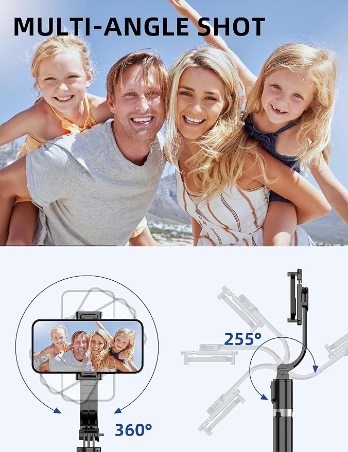 41'' Selfie Stick Tripod, Extendable Portable 4 in 1 Aluminum Phone Tripod with Wireless Remote 360° Rotation Travel Smartphone Tripods Stand Compatible with iPhone 17/16/15/14/Android (Black) - Image 7