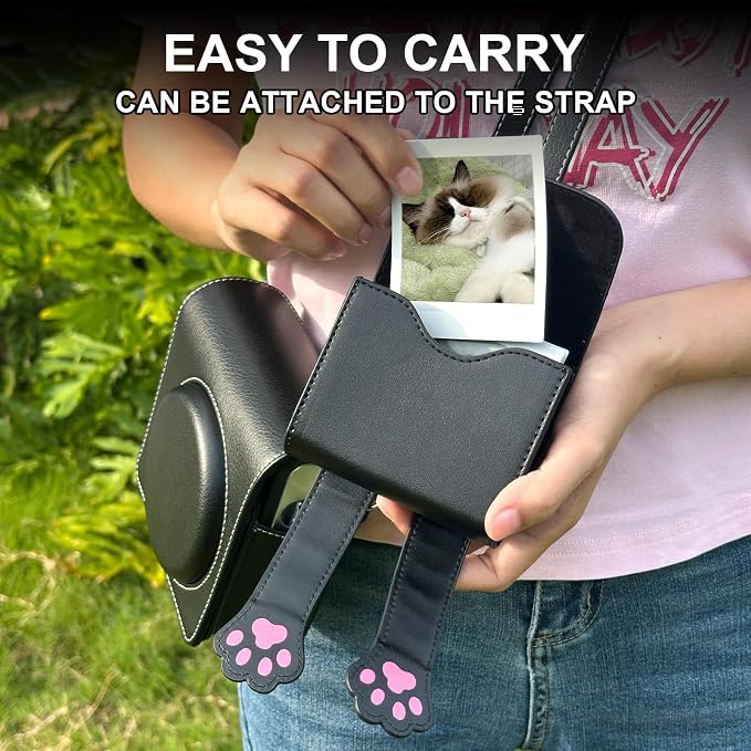 CAIYOULE Photo Storage Case for Fujifilm Instax Square Films, Black Cat | Photo Pouch for Fujifilm Instax SQ1/40/20/10/6/SP-3 2.9x3.4" Films, PU Picture Storage Pocket, Can hold 50+ Square Photos - Image 5