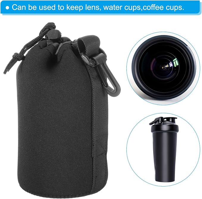 Patikil 3 Pcs 3.7" x 7.1" Drawstring Lens Pouch with Thick Protective Neoprene, DSLR Camera Lens Case for Water, Coffee Cups - Black - Image 6