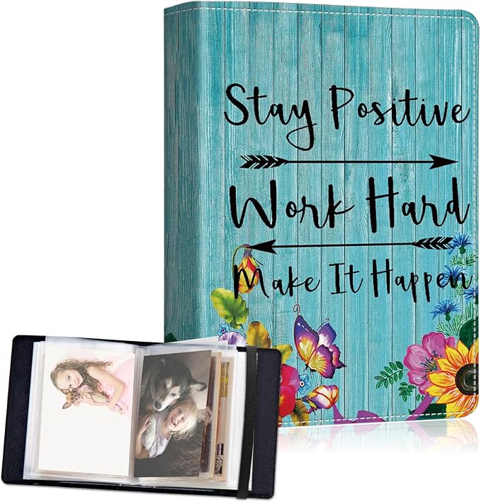 Small Photo Album 5x7, 60 Pockets Holds 120 Photos, Slip-in Pocket Photo Album with Black Elastic Band for Family Wedding Baby Travel Pictures, Fancy Letters,Stay Positive by Unknown