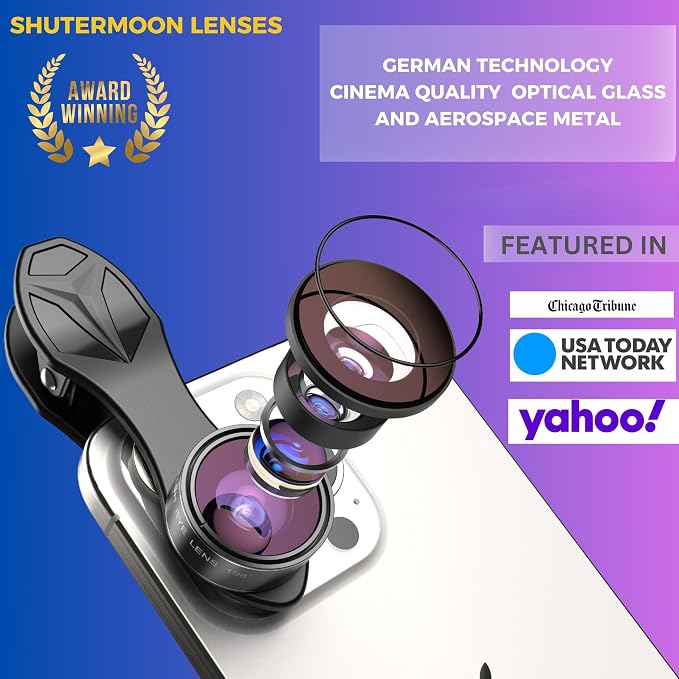 SHUTTERMOON Camera Lens Kit Smartphones/Pixel/Samsung/Android Phones Camera. 2xTele Lens ZoomLens+Fisheye Lens+0.36XSuper Wide Angle Lens & 20X Macro Lens CPL.Blue &Red Filter Filter - Image 2