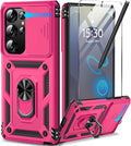 Taisairu for Samsung Galaxy S25 Ultra Case with Screen Protector & Slide Camera Lens Cover, Built-in Magnetic Ring Stand Shockproof Protective Phone Case for Samsung S25 Ultra Case (Hot Pink) by Taisairu
