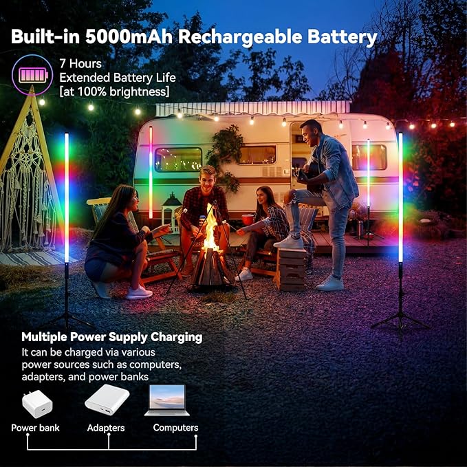 2 Pack 3ft RGB Tube Light Portable 5000mAh Battery Powered LED Light Stick with Stand, Music Sync, Ambient Lighting for Video Studio Photography DJ Bar Stage Club Party Wedding Gaming Rooms - Image 4