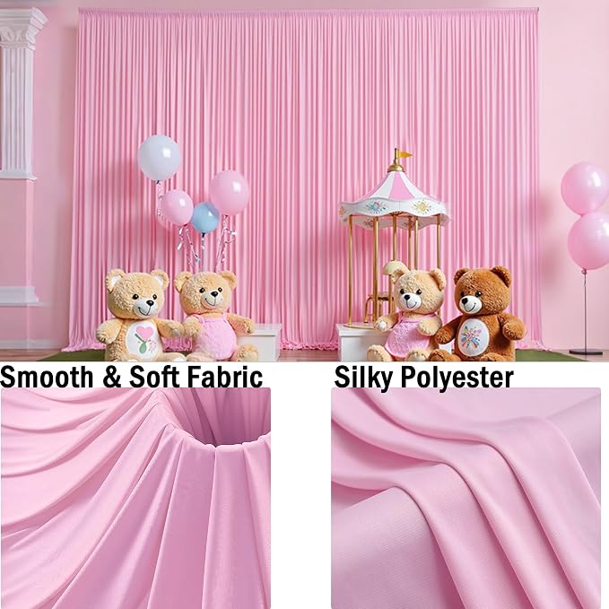 40ftx10ft Pink Backdrop Curtains for Parties, Wrinkle Free 8 Panels Silky Polyester Photo Backdrop Drapes Back Drop Cloth for Wedding Birthday Photography Baby Shower Decor - Image 3