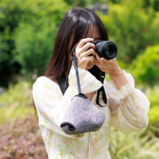 Neoprene Camera Case for Fuji X-T30 III+16-50mm A6400+18-55mm Lens | 6mm thick Neoprene Pouch for fits Camera≤4.9x2.9x5". Scratch-resistant. Touch-fastening flap. without strap - Image 4